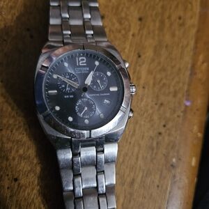 Citizen Stainless Steel Watch with Black Dial and Silver Bracelet